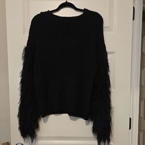 Promesa Black Textured Sweater with Fluffy Sleeves